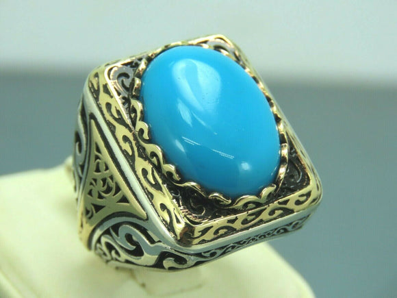 Turkish Handmade Jewelry 925 Sterling Silver Turquoise Stone Mens Rings