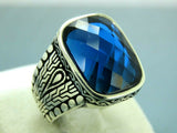 Turkish Handmade Jewelry 925 Sterling Silver Sapphire Stone Mens Rings