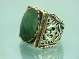 Turkish Handmade Jewelry 925 Sterling Silver Emerald Stone Mens Rings