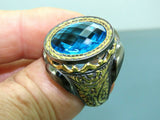 Turkish Handmade Jewelry 925 Sterling Silver Aquamarine Stone Mens Rings