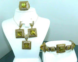 Turkish Handmade Jewelry 925 Sterling Silver Citrine Stone Women's Necklace, Earring, Bracelet & Ring Jewelry Set