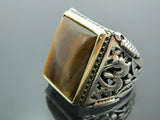 Turkish Handmade Jewelry 925 Sterling Silver Tiger's Eye Stone Mens Rings