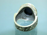 Turkish Handmade Jewelry 925 Sterling Silver Lapis Stone Engraved Mens Rings