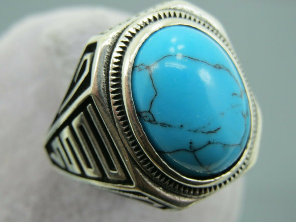 Turkish Handmade Jewelry 925 Sterling Silver Turquoise Stone Mens Rings