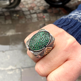 Turkish Handmade Jewelry 925 Sterling Silver Emerald Stone Mens Rings