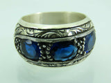 Turkish Handmade Jewelry 925 Sterling Silver Sapphire Stone Mens Rings