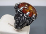 Turkish Handmade Jewelry 925 Sterling Silver Amber Stone Mens Rings