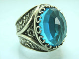 Turkish Handmade Jewelry 925 Sterling Silver Aquamarine Stone Mens Rings