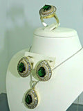 Turkish Handmade Jewelry 925 Sterling Silver Emerald Stone Women Earring Set