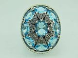 Turkish Handmade Jewelry 925 Sterling Silver Aquamarine Stone Engraved Mens Rings