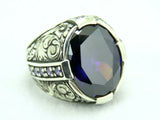 Turkish Handmade Jewelry 925 Sterling Silver Amethyst Stone Engraved Mens Rings