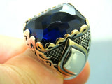 Turkish Handmade Jewelry 925 Sterling Silver Sapphire Stone Mens Rings