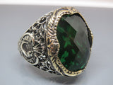 Turkish Handmade Jewelry 925 Sterling Silver Emerald Stone Mens Rings
