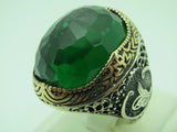 Turkish Handmade Jewelry 925 Sterling Silver Emerald Stone Mens Rings