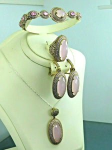 Turkish Handmade Jewelry 925 Sterling Silver Chalcedony Stone Women's Necklace, Earring, Bracelet & Ring Jewelry Set