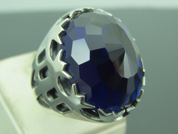 Turkish Handmade Jewelry 925 Sterling Silver Sapphire Stone Mens Rings