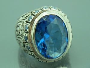 Turkish Handmade Jewelry 925 Sterling Silver Aquamarine Stone Mens Rings