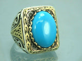 Turkish Handmade Jewelry 925 Sterling Silver Turquoise Stone Mens Rings