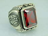 Turkish Handmade Jewelry 925 Sterling Silver Ruby Stone Mens Rings