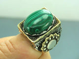 Turkish Handmade Jewelry 925 Sterling Silver Malachite Stone Men's Rings