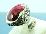 Turkish Handmade Jewelry 925 Sterling Silver Ruby Stone Mens Rings