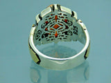 Turkish Handmade Jewelry 925 Sterling Silver Amber Stone Mens Rings