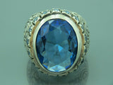 Turkish Handmade Jewelry 925 Sterling Silver Aquamarine Stone Mens Rings