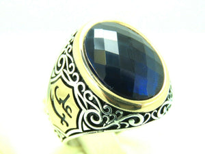 Turkish Handmade Jewelry 925 Sterling Silver Sapphire Stone Mens Rings