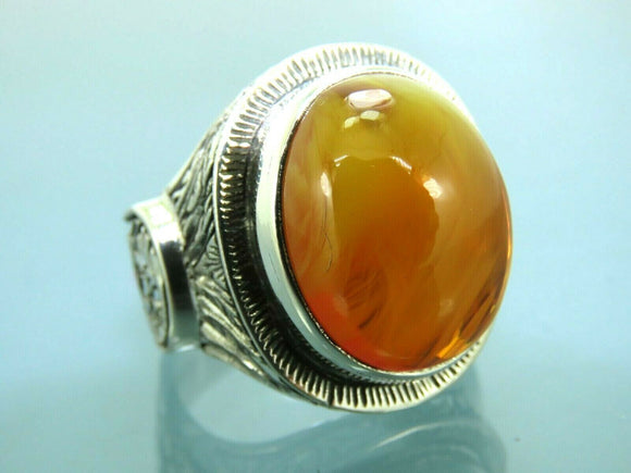 Turkish Handmade Jewelry 925 Sterling Silver Engraved Agate Stone Mens Rings