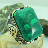 Turkish Handmade Jewelry 925 Sterling Silver Malachite Stone Men's Rings