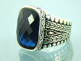 Turkish Handmade Jewelry 925 Sterling Silver Sapphire Stone Mens Rings