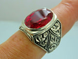 Turkish Handmade Jewelry 925 Sterling Silver Ruby Stone Mens Rings