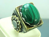 Turkish Handmade Jewelry 925 Sterling Silver Malachite Stone Men's Rings