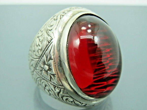 Turkish Handmade Jewelry 925 Sterling Silver Ruby Stone Mens Rings