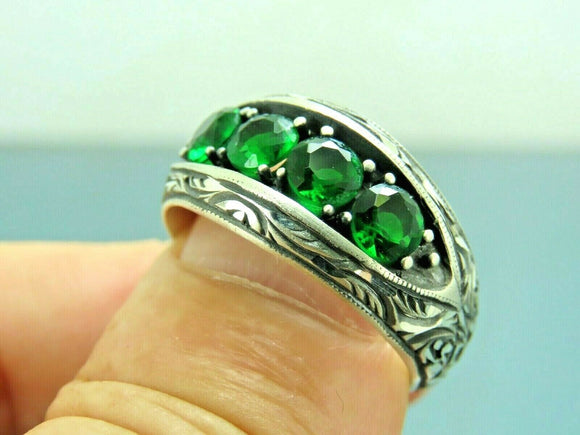 Turkish Handmade Jewelry 925 Sterling Silver Emerald Stone Mens Rings