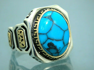 Turkish Handmade Jewelry 925 Sterling Silver Turquoise Stone Mens Rings