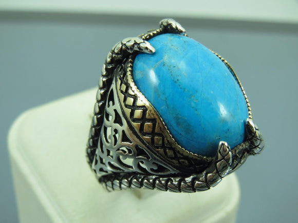 Turkish Handmade Jewelry 925 Sterling Silver Turquoise Stone Mens Rings