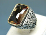 Turkish Handmade Jewelry 925 Sterling Silver Alexandrite Stone Engraved Mens Rings