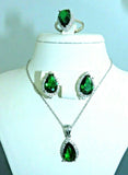 Turkish Handmade Jewelry 925 Sterling Silver Emerald Stone Women Earring Set