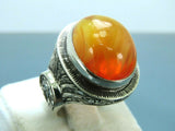 Turkish Handmade Jewelry 925 Sterling Silver Engraved Agate Stone Mens Rings