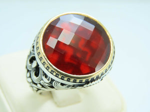 Turkish Handmade Jewelry 925 Sterling Silver Ruby Stone Mens Rings