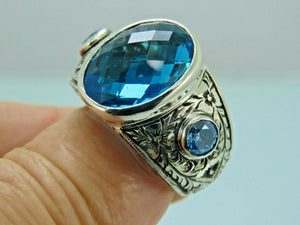 Turkish Handmade Jewelry 925 Sterling Silver Aquamarine Stone Mens Rings