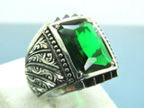 Turkish Handmade Jewelry 925 Sterling Silver Emerald Stone Mens Rings