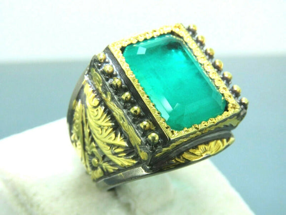 Turkish Handmade Jewelry 925 Sterling Silver Emerald Stone Mens Rings