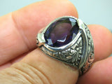 Turkish Handmade Jewelry 925 Sterling Silver Amethyst Stone Engraved Mens Rings
