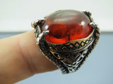 Turkish Handmade Jewelry 925 Sterling Silver Amber Stone Claw Design Mens Rings