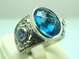 Turkish Handmade Jewelry 925 Sterling Silver Aquamarine Stone Mens Rings