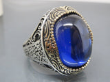 Turkish Handmade Jewelry 925 Sterling Silver Sapphire Stone Mens Rings