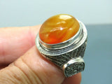 Turkish Handmade Jewelry 925 Sterling Silver Engraved Agate Stone Mens Rings