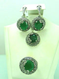Turkish Handmade Jewelry 925 Sterling Silver Emerald Stone Women's Earrings, Pendant & Ring Jewelry Set
